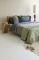 Linolux dekbedovertrek Satijn uni blauw en olijf, sprei Stonewashed mineraal sfeer